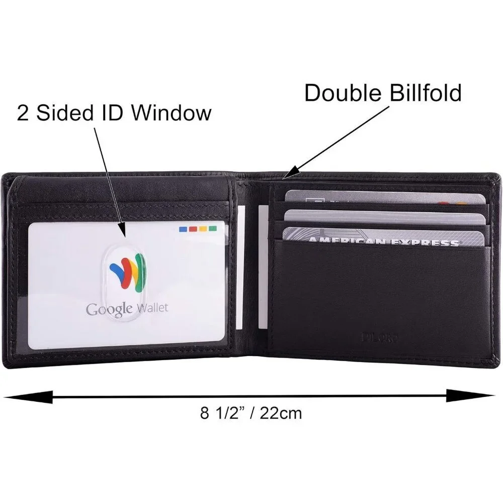 Men's Napa Black Travel Leather Bifold Wallet Card Top Slip Flip Pockets